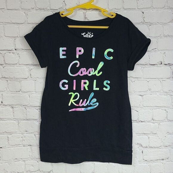 Justice Girls 8 Black "Epic Cool Girls Rule" Tee Short Sleeve Casual T-Shirt Top - Picture 5 of 5